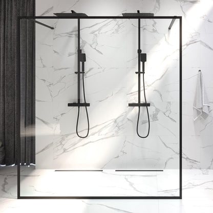 Duschvägg 80x200 cm - 8 mm klart nanoglas - mattsvart ram - Gotland