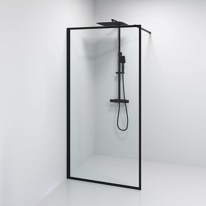 Duschvägg 90x200 cm - 8 mm klart nanoglas - mattsvart ram - Gotland