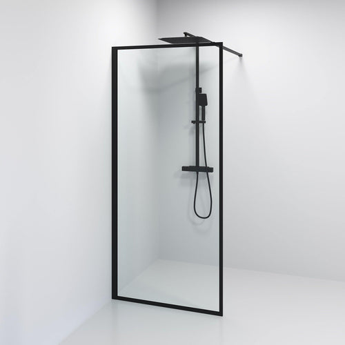 Duschvägg 90x200 cm - 8 mm klart nanoglas - mattsvart ram - Gotland