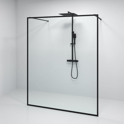 Duschvägg 90x200 cm - 8 mm klart nanoglas - mattsvart ram - Gotland