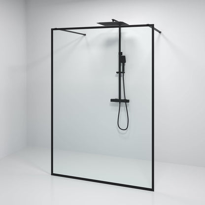 Duschvägg 100x200 cm - 8 mm klart nanoglas - mattsvart ram - Gotland