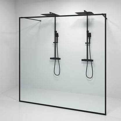 Duschvägg 200x200 cm - 8 mm klart nanoglas - mattsvart ram - Gotland