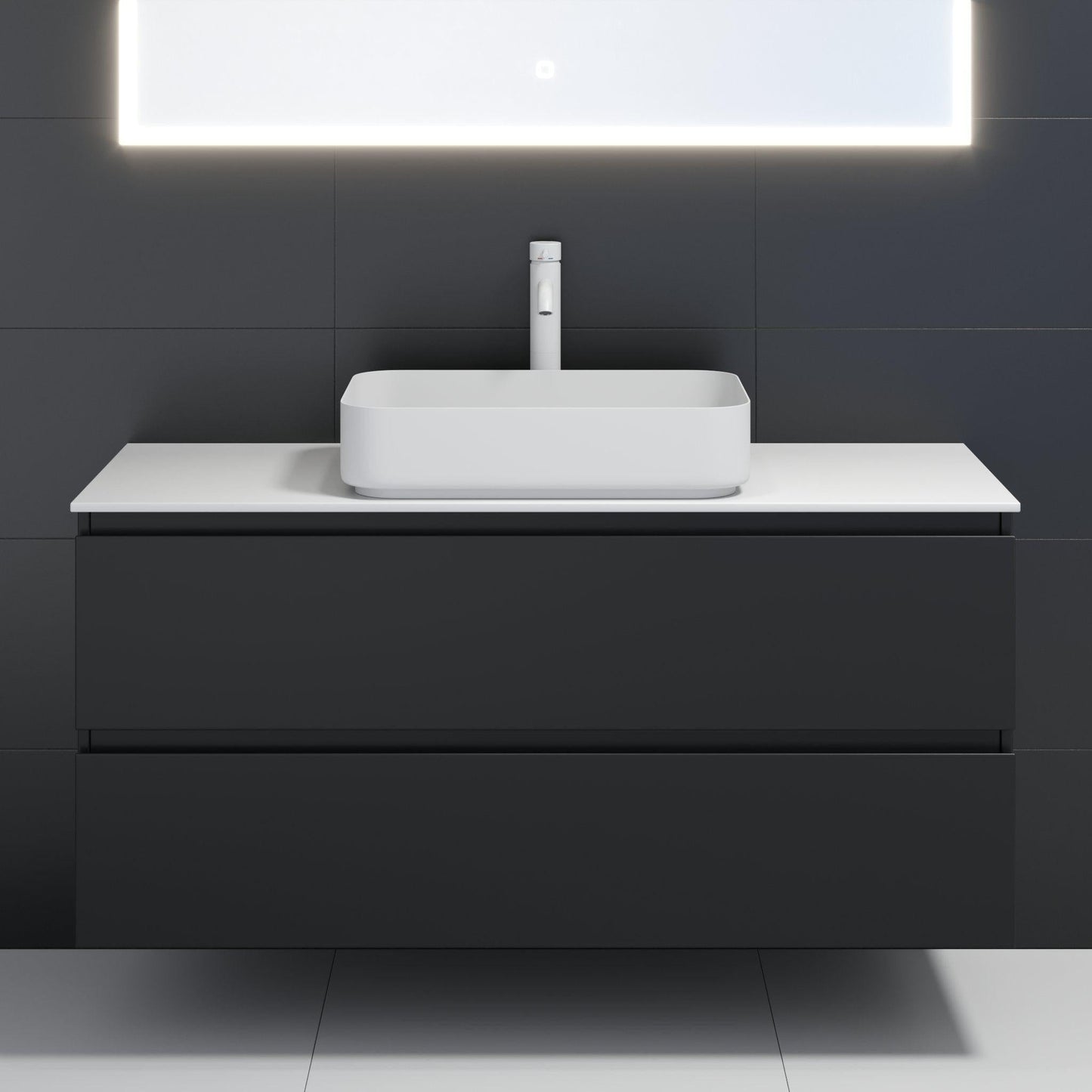 Fristående rektangulärt tvättställ – 52×34×12 cm – rostfritt stål, vitlackerad – mattvit – Ljørdal