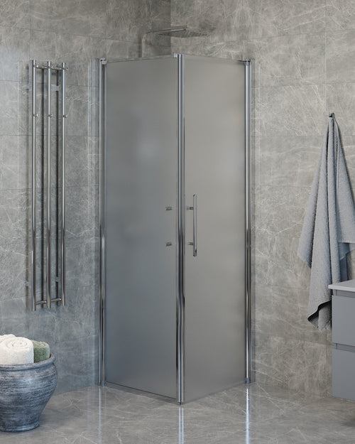 Duschhörna med fast vägg och dörr - 70x70x198 cm - 6 mm frostat nanoglas - kromprofil - Vänern