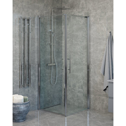 Duschhörna med fast vägg och dörr - 80x70x198 cm - 6 mm klart nanoglas - kromprofil - Vänern