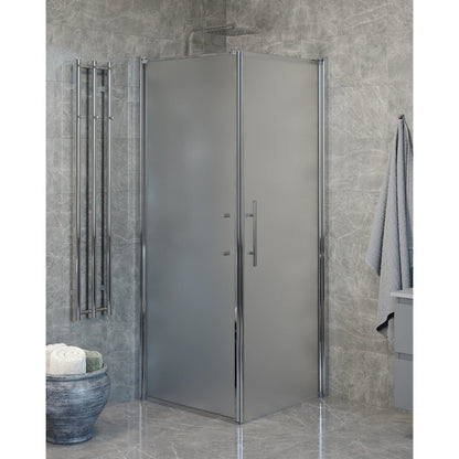 Duschhörna med fast vägg och dörr - 100x70x198 cm - 6 mm frostat nanoglas - kromprofil - Vänern