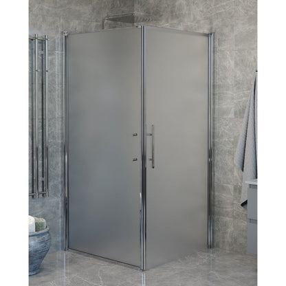 Duschhörna med fast vägg och dörr - 100x70x198 cm - 6 mm frostat nanoglas - kromprofil - Vänern