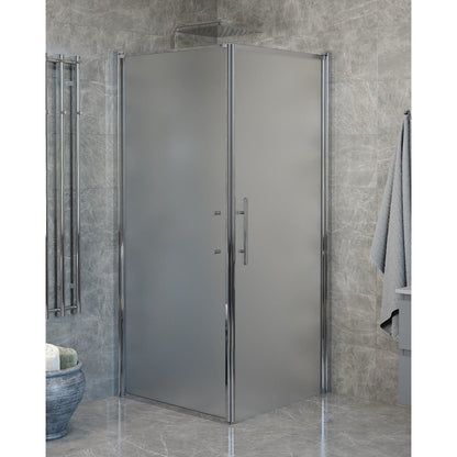Duschhörna med fast vägg och dörr - 100x70x198 cm - 6 mm frostat nanoglas - kromprofil - Vänern