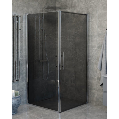 Duschhörna med fast vägg och dörr - 90x90x198 cm - 6 mm rökfärgat nanoglas - kromprofil - Vänern