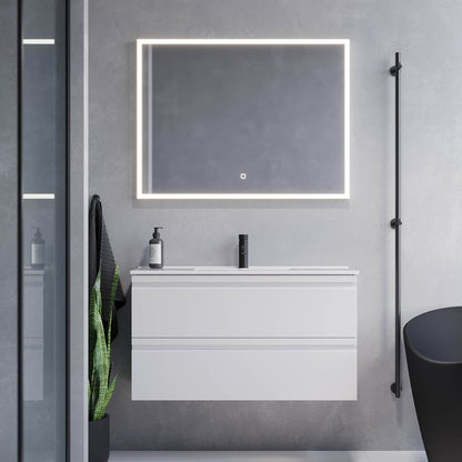Badrumsmöbel med integrerade fronter - SLIM - 80x36x57 cm - mattvit - vitt porslinstvättställ - Knarrlagsund