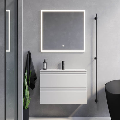 Badrumsmöbel med integrerade fronter - SLIM - 80x36x57 cm - mattvit - vitt porslinstvättställ - Knarrlagsund