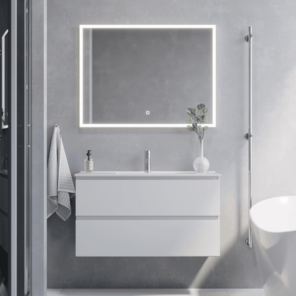 Badrumsmöbel med klassiska integrerade fronter - SLIM - 60x36x57 cm - mattvit - vitt porslinstvättställ - Sandshamn