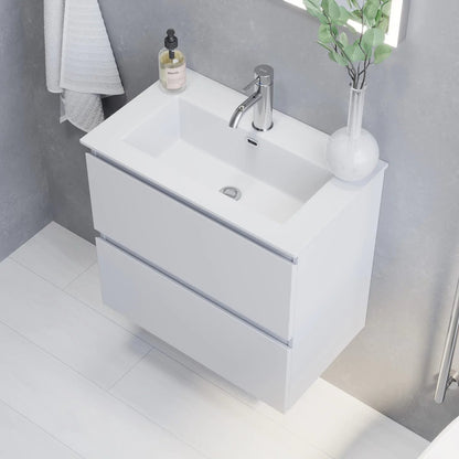Badrumsmöbel med klassiska integrerade fronter - SLIM - 60x36x57 cm - mattvit - vitt porslinstvättställ - Sandshamn