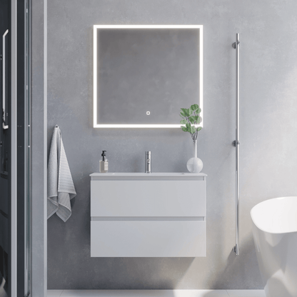 Badrumsmöbel med klassiska integrerade fronter - SLIM - 80x36x57 cm - mattvit - vitt porslinstvättställ - Sandshamn