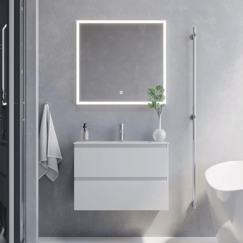 Badrumsmöbel med klassiska integrerade fronter - SLIM - 80x36x57 cm - mattvit - vitt porslinstvättställ - Sandshamn