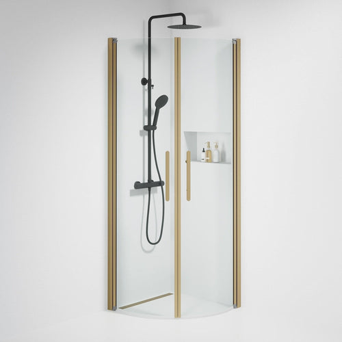 Duschhörna halvrund 70x70x198 cm - 6 mm klart nanoglas - bronsprofil - Vänern