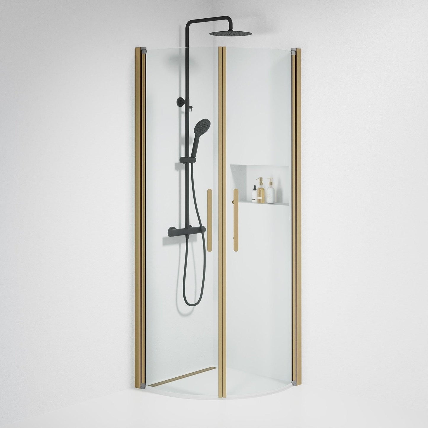 Duschhörna halvrund 70x90x198 cm - 6 mm klart nanoglas - bronsprofil - Vänern