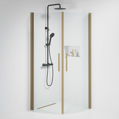 Duschhörna halvrund 70x100x198 cm - 6 mm klart nanoglas - bronsprofil - Vänern