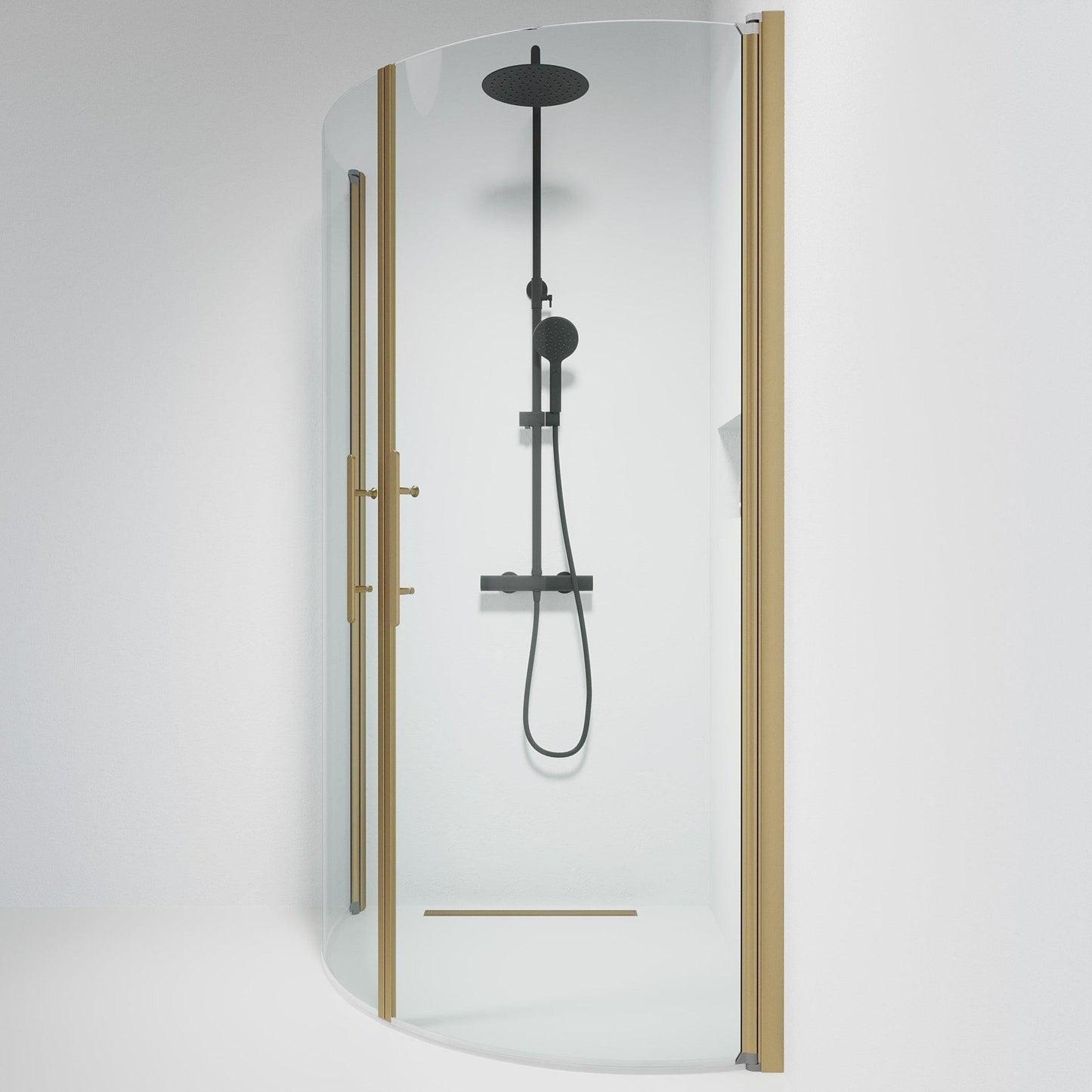 Duschhörna halvrund 70x100x198 cm - 6 mm klart nanoglas - bronsprofil - Vänern