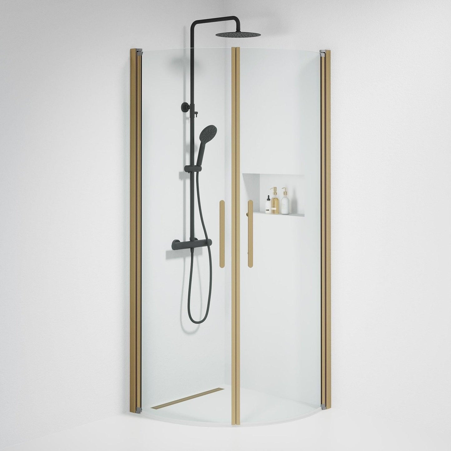 Duschhörna halvrund 80x80x198 cm - 6 mm klart nanoglas - bronsprofil - Vänern