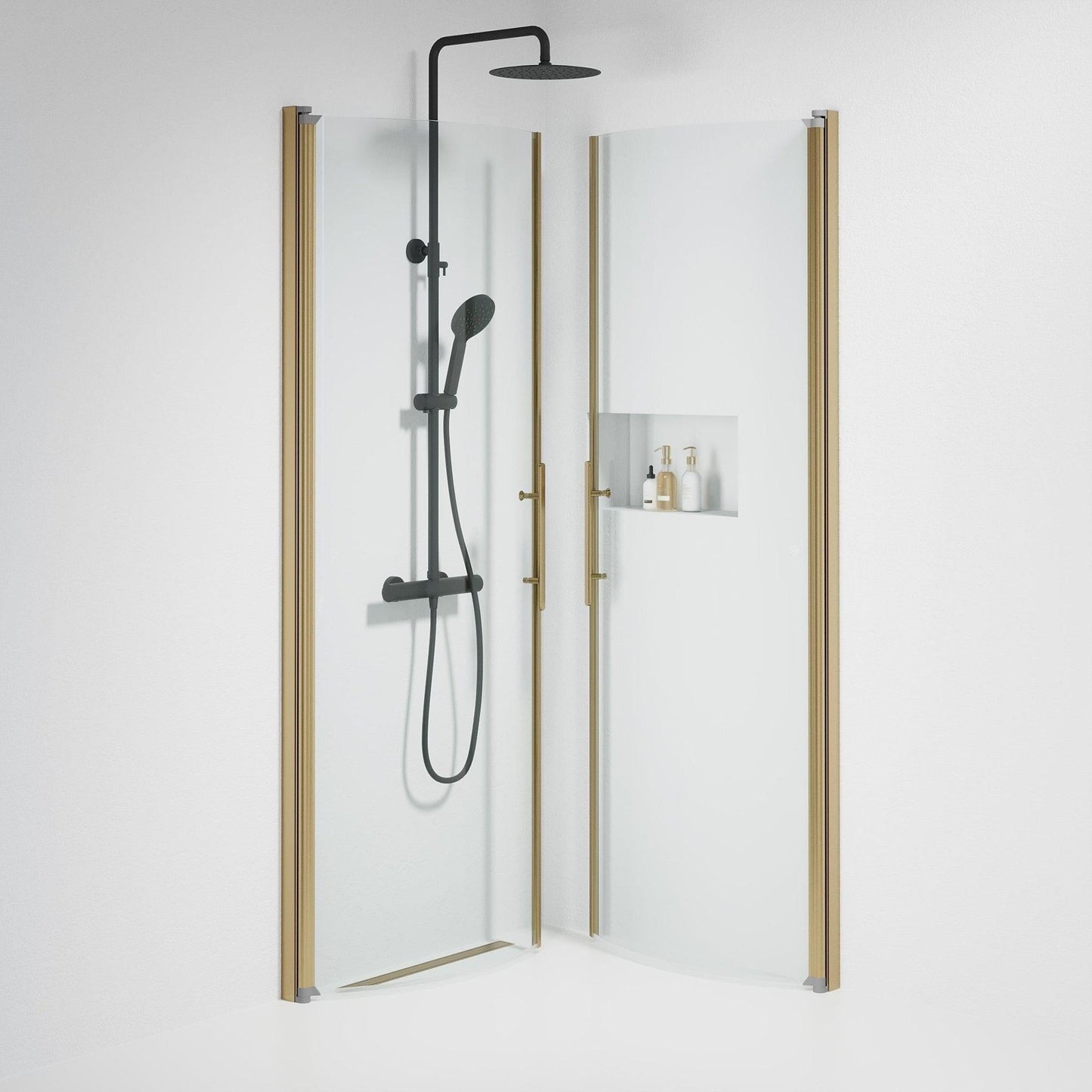 Duschhörna halvrund 80x90x198 cm - 6 mm klart nanoglas - bronsprofil - Vänern