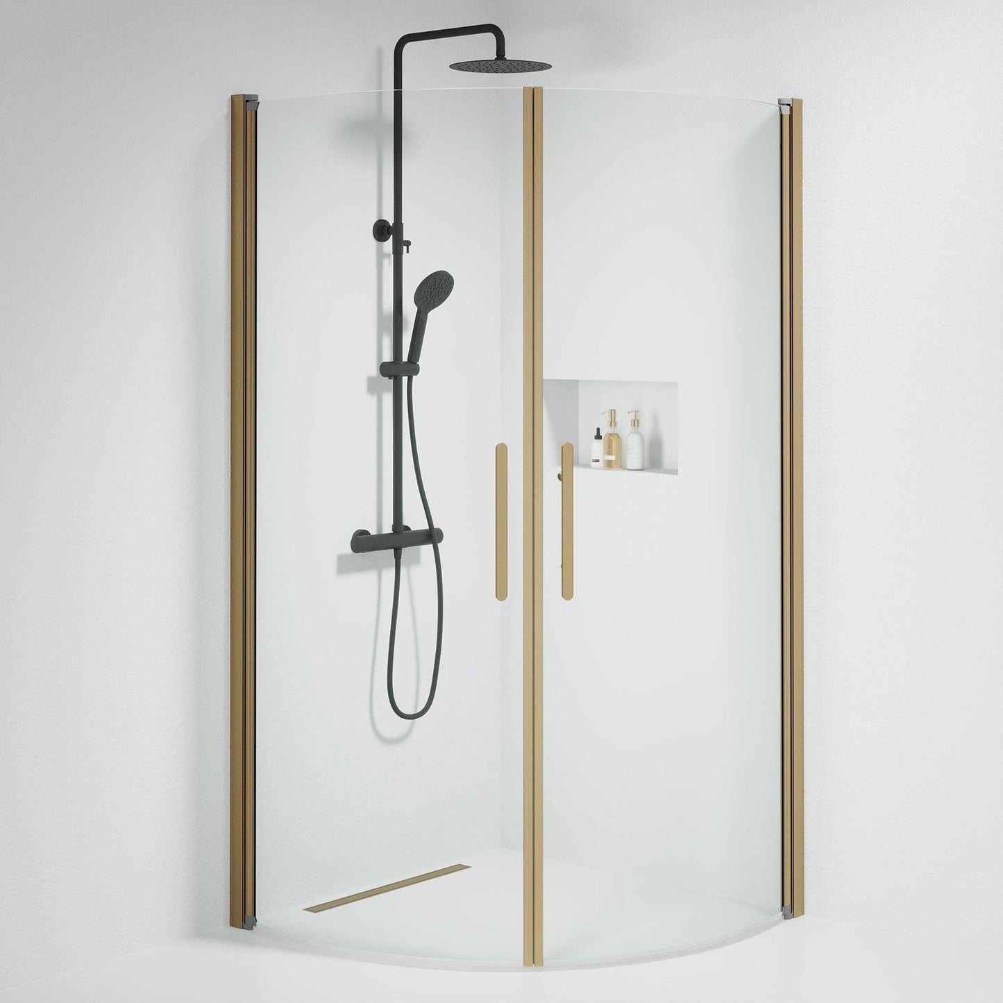 Duschhörna halvrund 80x90x198 cm - 6 mm klart nanoglas - bronsprofil - Vänern