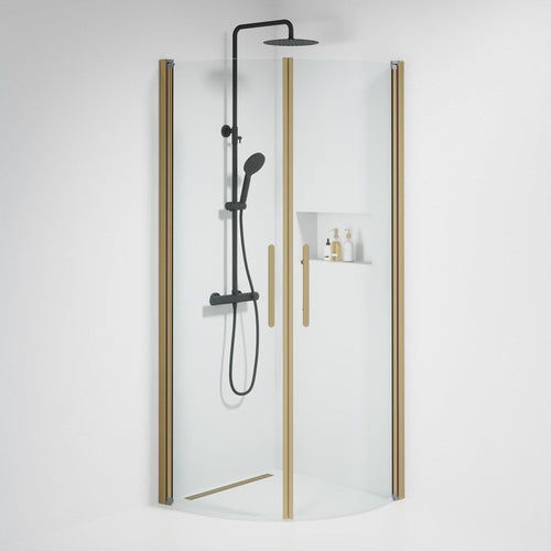 Duschhörna halvrund 80x100x198 cm - 6 mm klart nanoglas - bronsprofil - Vänern