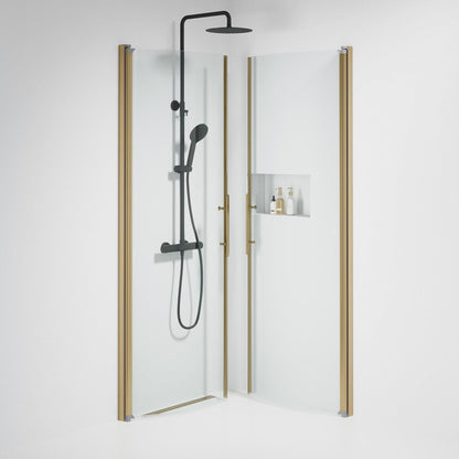 Duschhörna halvrund 90x90x198 cm - 6 mm klart nanoglas - bronsprofil - Vänern