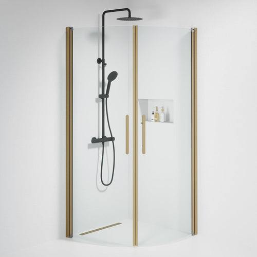 Duschhörna halvrund 90x90x198 cm - 6 mm klart nanoglas - bronsprofil - Vänern
