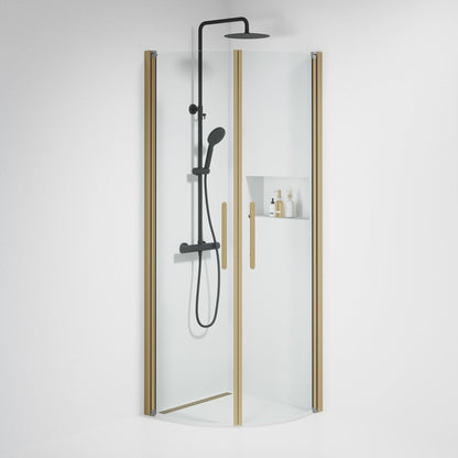 Duschhörna halvrund 90x90x198 cm - 6 mm klart nanoglas - bronsprofil - Vänern