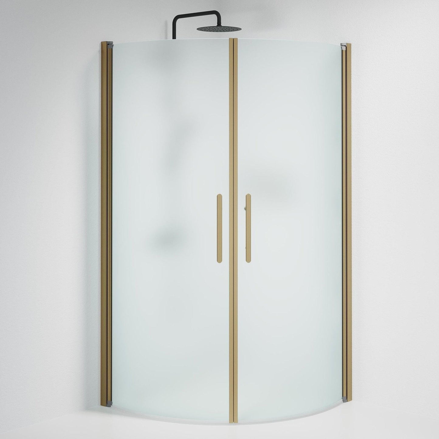 Duschhörna halvrund 70x90x198 cm - 6 mm frostat nanoglas - bronsprofil - Vänern