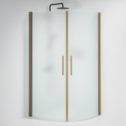Duschhörna halvrund 90x90x198 cm - 6 mm frostat nanoglas - bronsprofil - Vänern