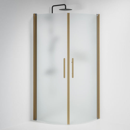 Duschhörna halvrund 90x90x198 cm - 6 mm frostat nanoglas - bronsprofil - Vänern