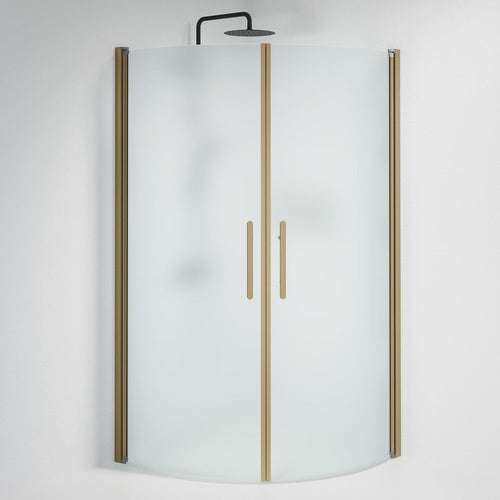 Duschhörna halvrund 90x100x198 cm - 6 mm frostat nanoglas - bronsprofil - Vänern