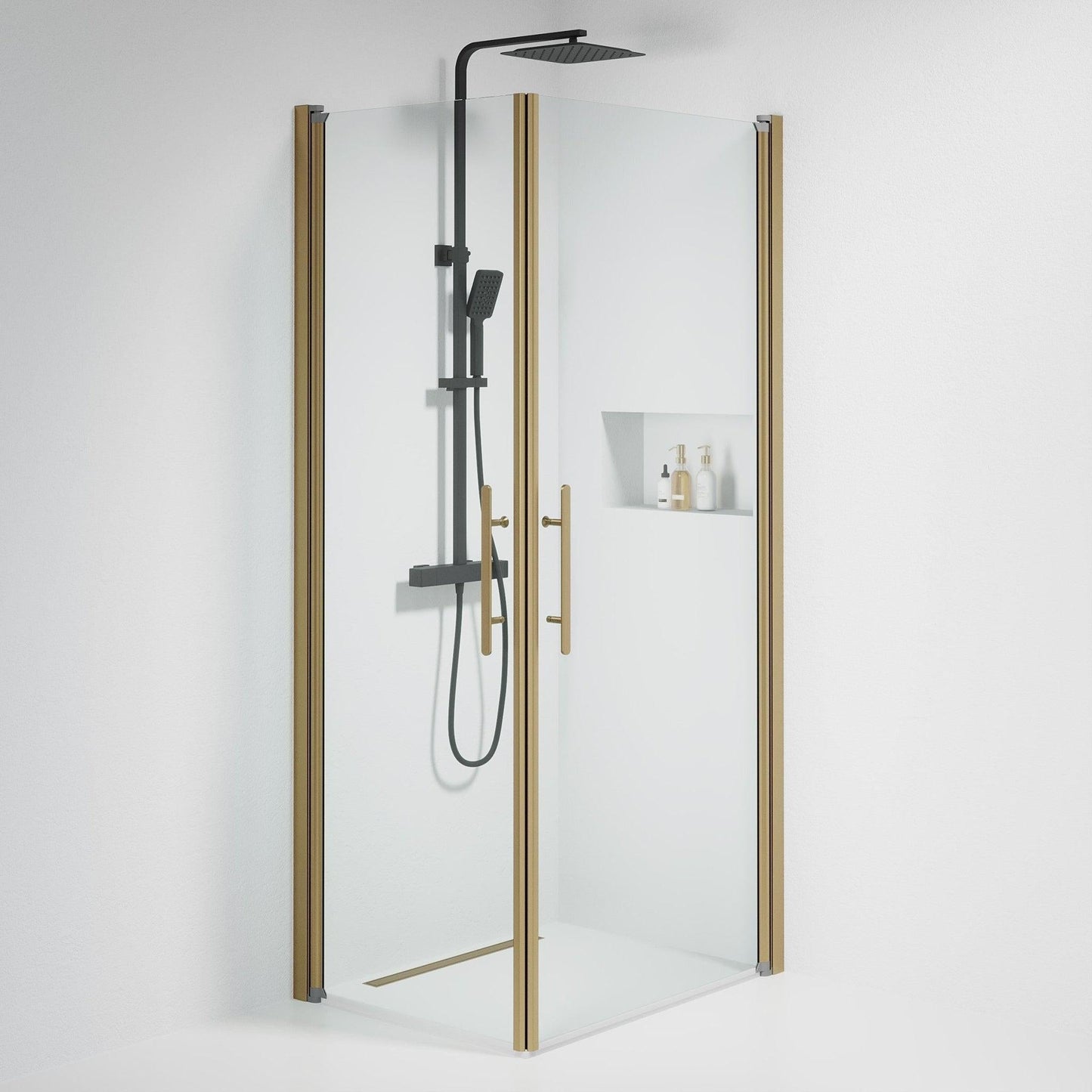 Duschhörna fyrkantig 70x70x198 cm - 6 mm klart nanoglas - bronsprofil - Vänern
