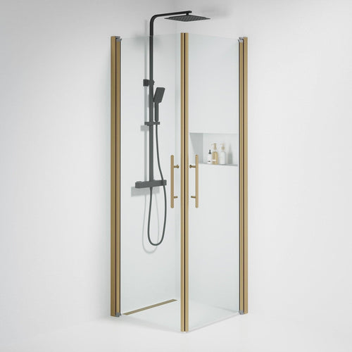 Duschhörna fyrkantig 70x70x198 cm - 6 mm klart nanoglas - bronsprofil - Vänern