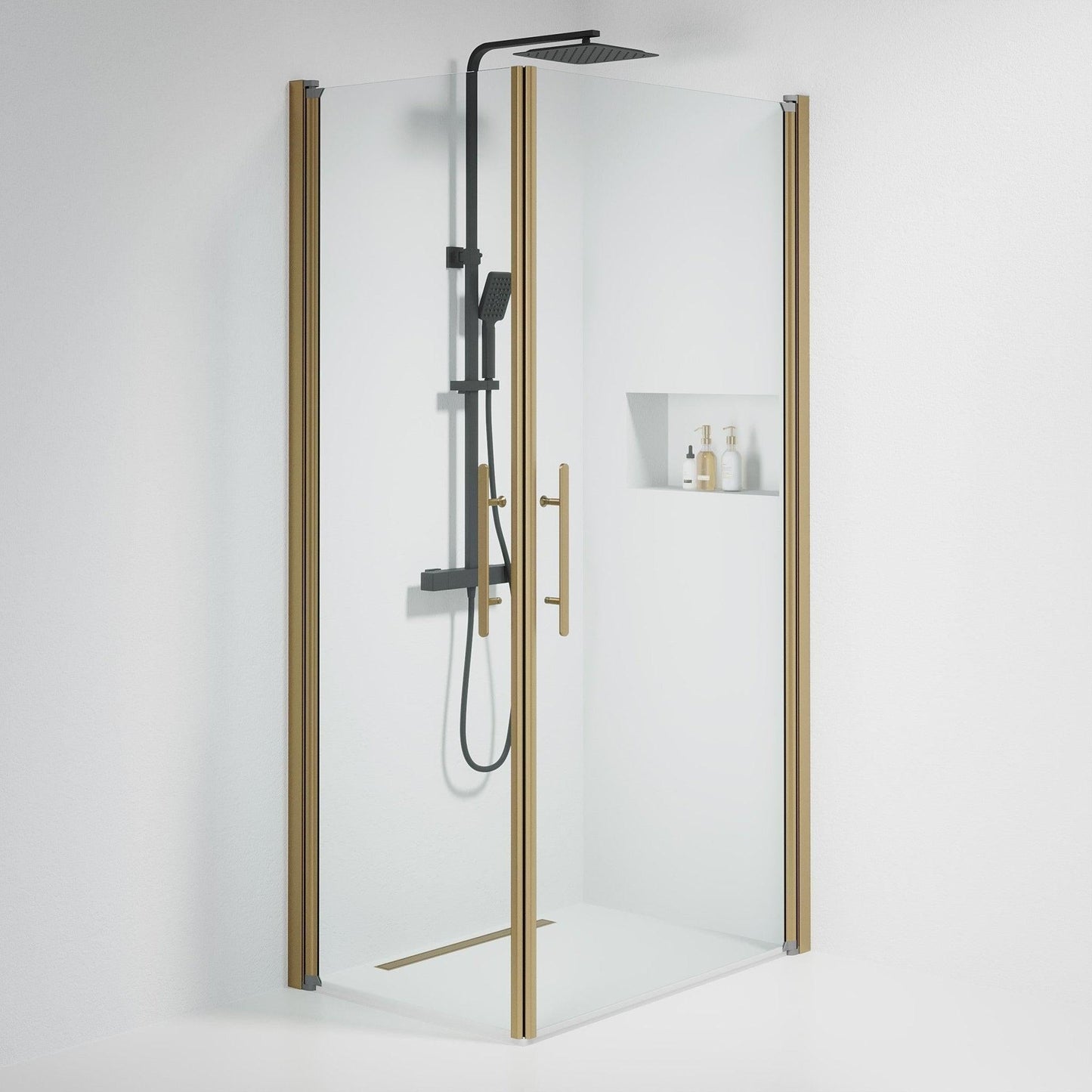 Duschhörna fyrkantig 70x80x198 cm - 6 mm klart nanoglas - bronsprofil - Vänern