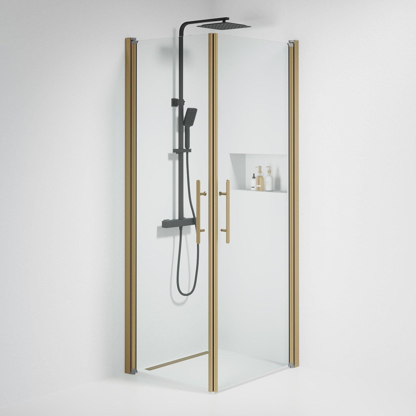 Duschhörna fyrkantig 70x80x198 cm - 6 mm klart nanoglas - bronsprofil - Vänern