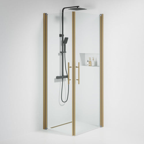 Duschhörna fyrkantig 70x80x198 cm - 6 mm klart nanoglas - bronsprofil - Vänern