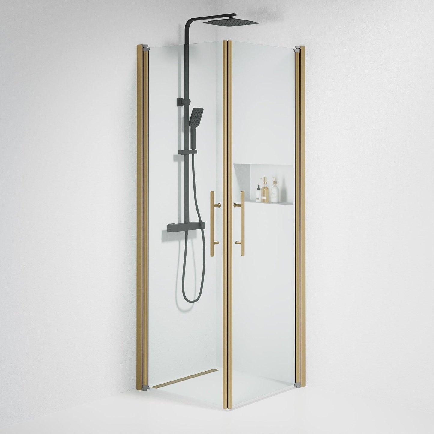 Duschhörna fyrkantig 80x80x198 cm - 6 mm klart nanoglas - bronsprofil - Vänern