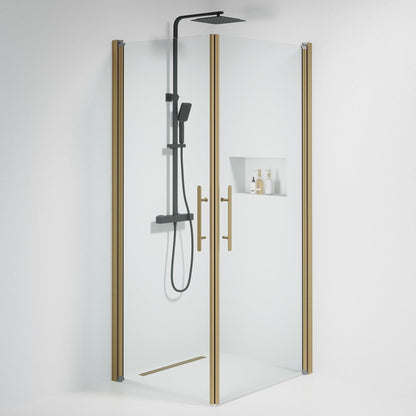 Duschhörna fyrkantig 80x80x198 cm - 6 mm klart nanoglas - bronsprofil - Vänern