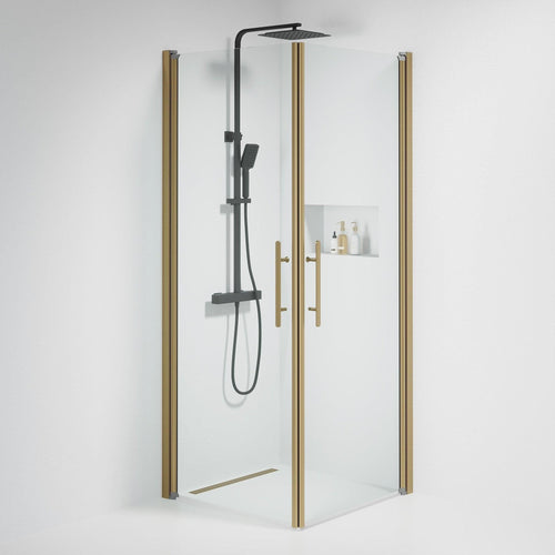 Duschhörna fyrkantig 80x80x198 cm - 6 mm klart nanoglas - bronsprofil - Vänern