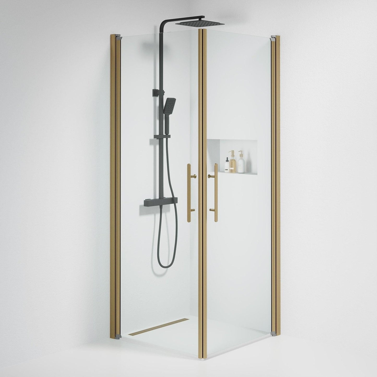 Duschhörna fyrkantig 80x90x198 cm - 6 mm klart nanoglas - bronsprofil - Vänern