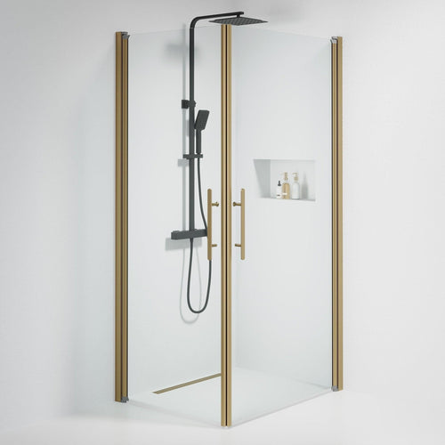 Duschhörna fyrkantig 80x100x198 cm - 6 mm klart nanoglas - bronsprofil - Vänern