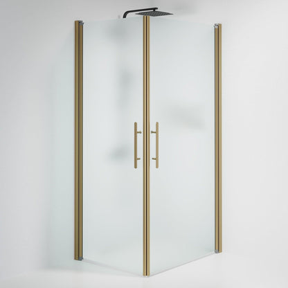 Duschhörna fyrkantig 80x80x198 cm - 6 mm frostat nanoglas - bronsprofil - Vänern