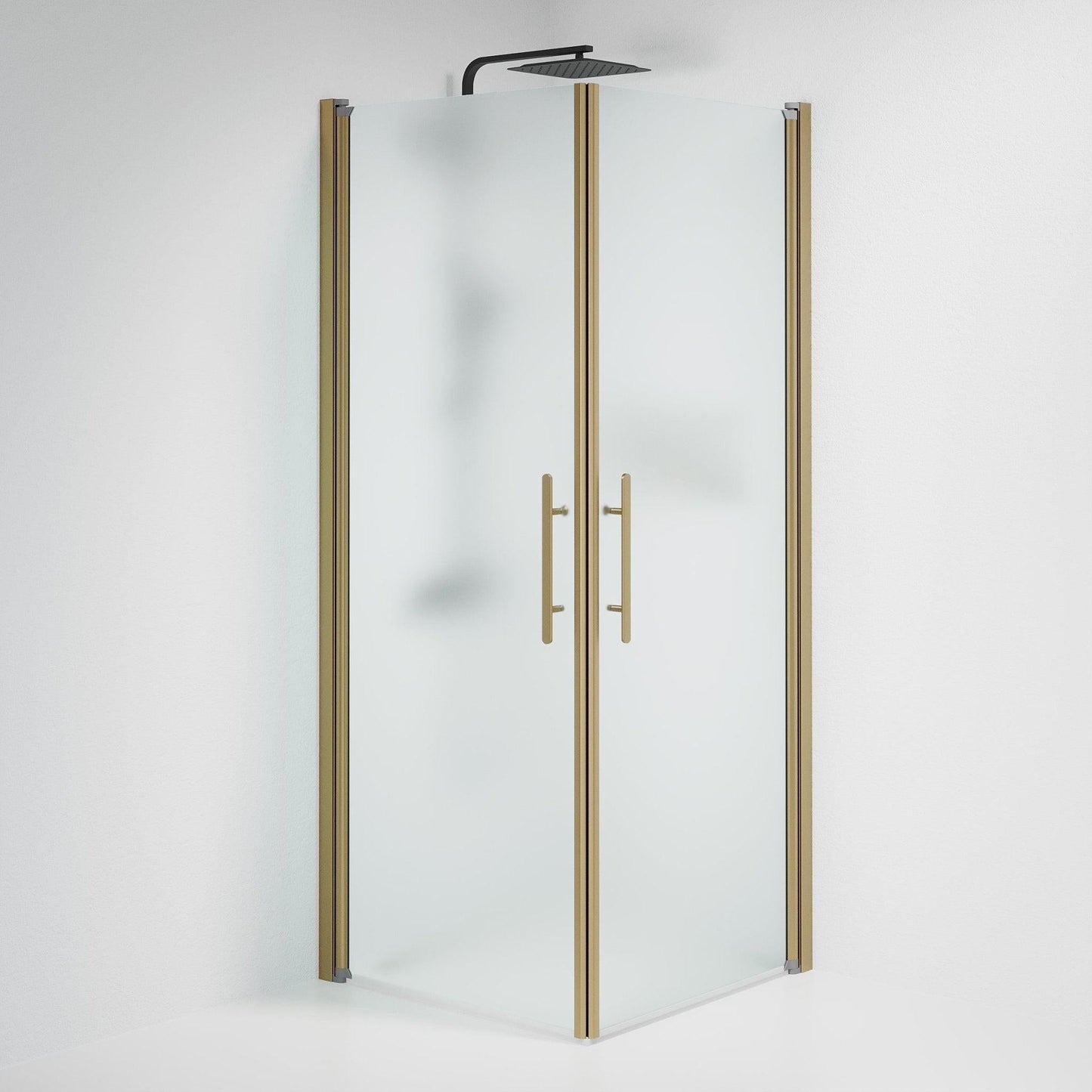 Duschhörna fyrkantig 80x80x198 cm - 6 mm frostat nanoglas - bronsprofil - Vänern