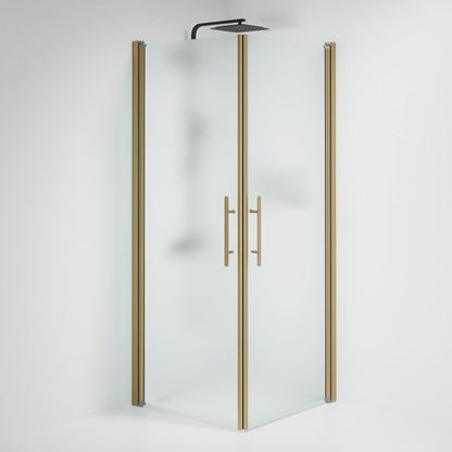 Duschhörna fyrkantig 80x100x198 cm - 6 mm frostat nanoglas - bronsprofil - Vänern