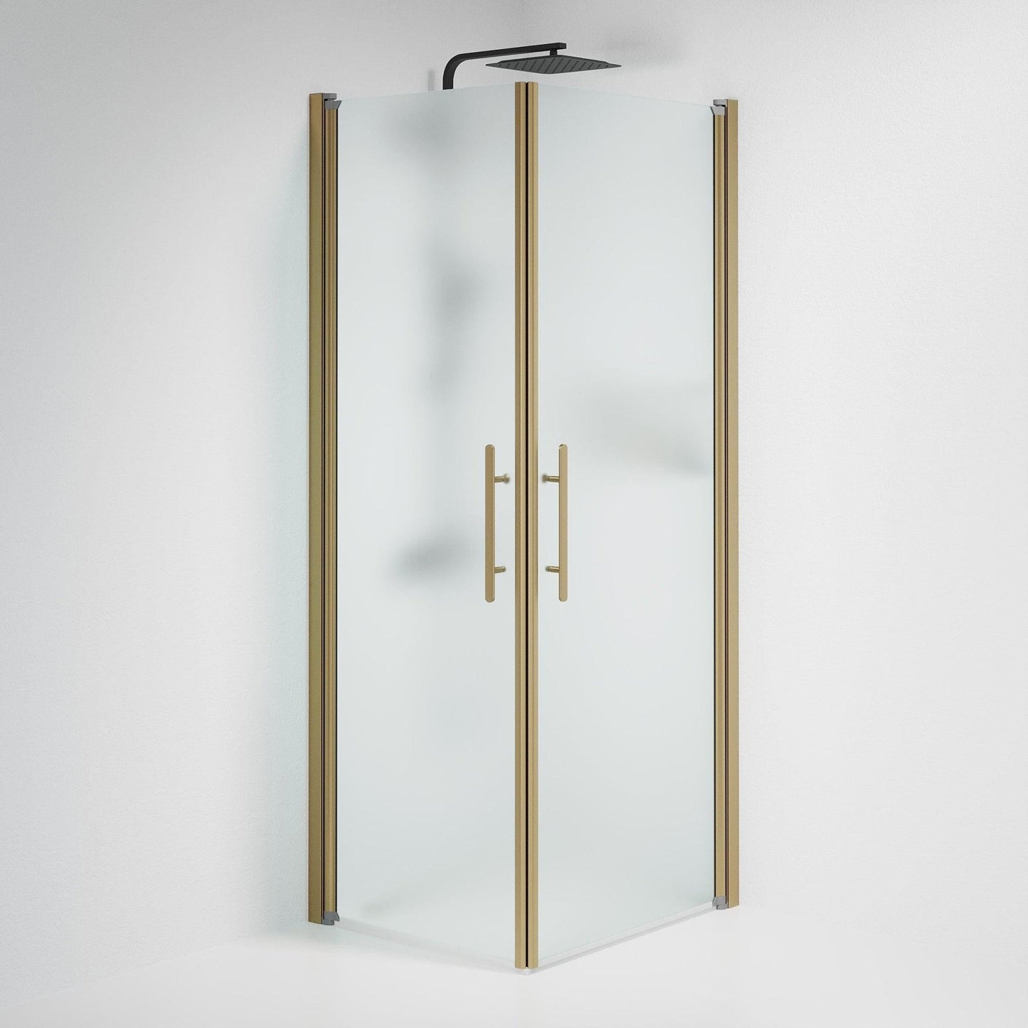 Duschhörna fyrkantig 90x90x198 cm - 6 mm frostat nanoglas - bronsprofil - Vänern