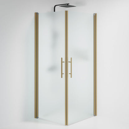 Duschhörna fyrkantig 100x100x198 cm - 6 mm frostat nanoglas - bronsprofil - Vänern