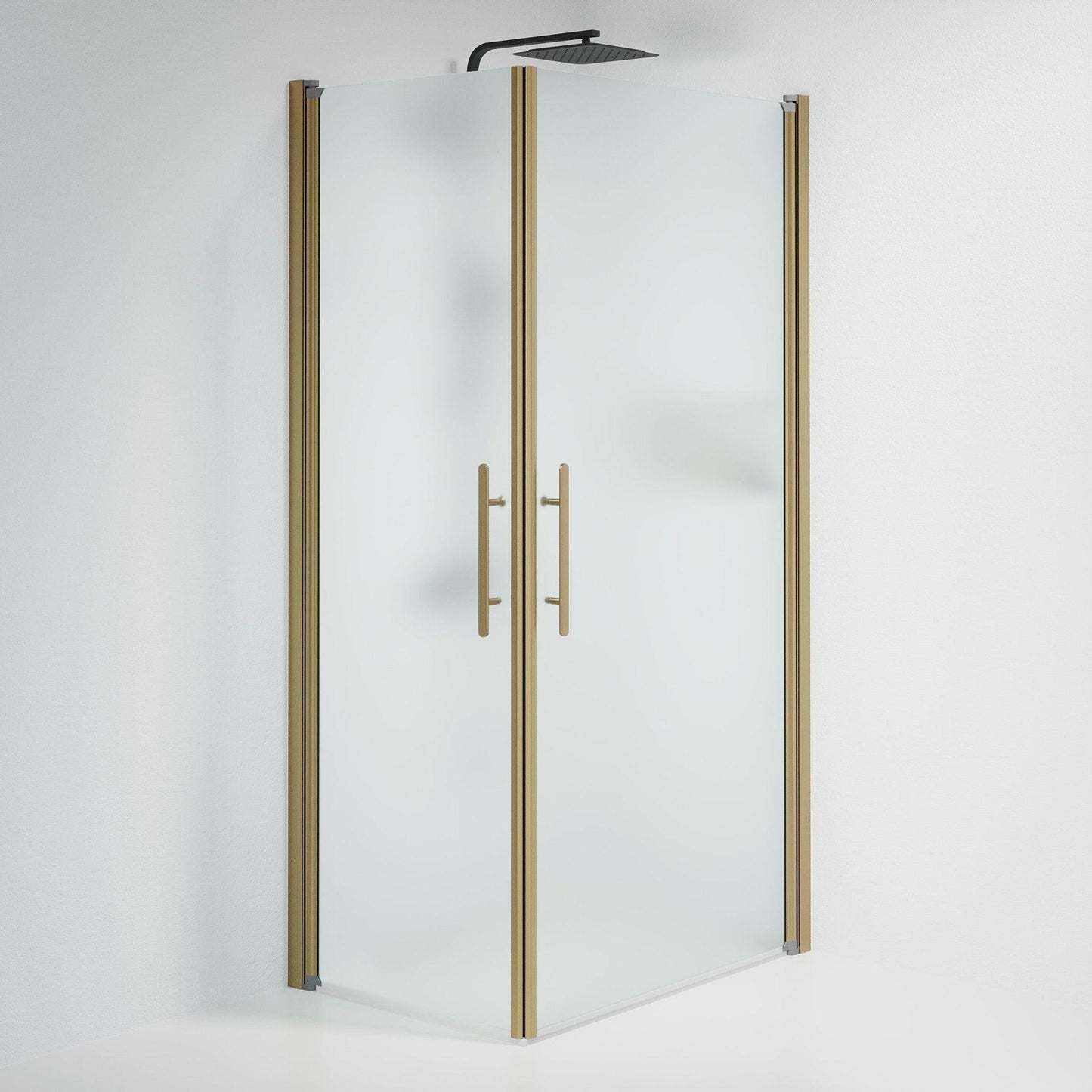 Duschhörna fyrkantig 100x100x198 cm - 6 mm frostat nanoglas - bronsprofil - Vänern